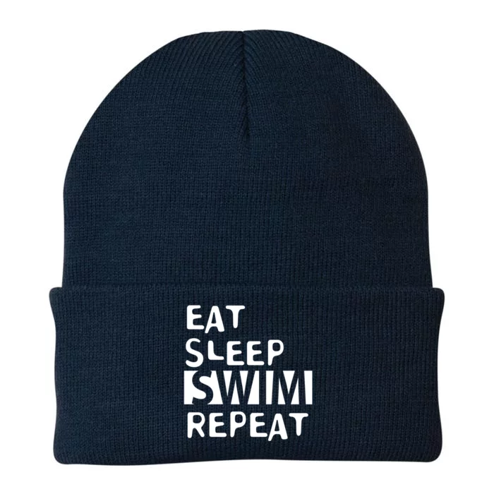 Eat Sleep Swim Repeat Varsity Swim Team Swimming Swim Mom Funny Gift Knit Cap Winter Beanie