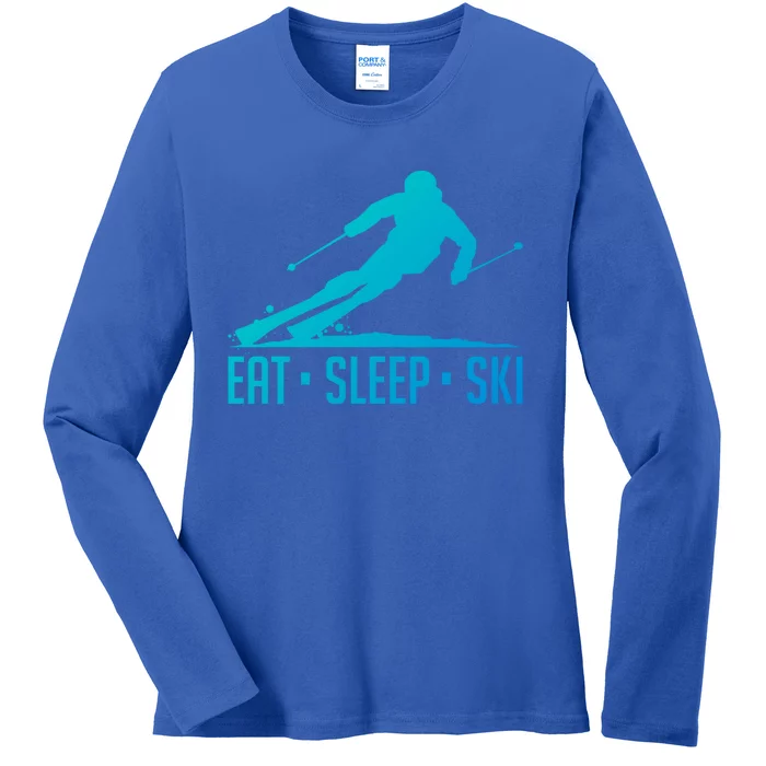 Eat Sleep Ski Skiing Skier Snow Winter Vacation Gift Ladies Long Sleeve Shirt