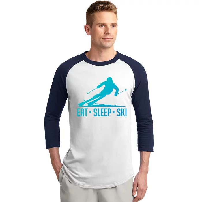 Eat Sleep Ski Skiing Skier Snow Winter Vacation Gift Baseball Sleeve Shirt