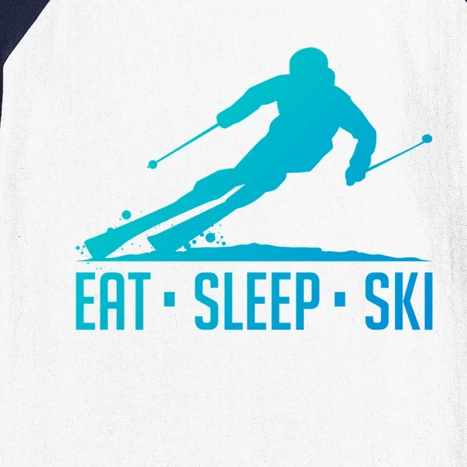 Eat Sleep Ski Skiing Skier Snow Winter Vacation Gift Baseball Sleeve Shirt