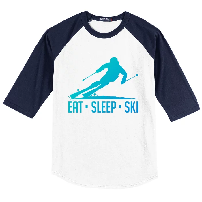 Eat Sleep Ski Skiing Skier Snow Winter Vacation Gift Baseball Sleeve Shirt