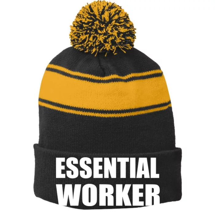 Essential Worker Stripe Pom Pom Beanie