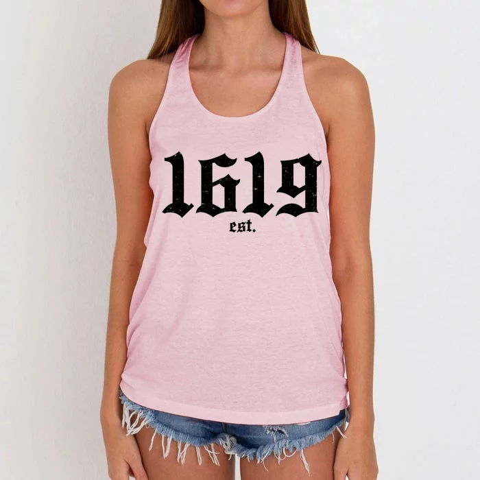 Est 1619 Black African American History Women's Knotted Racerback Tank