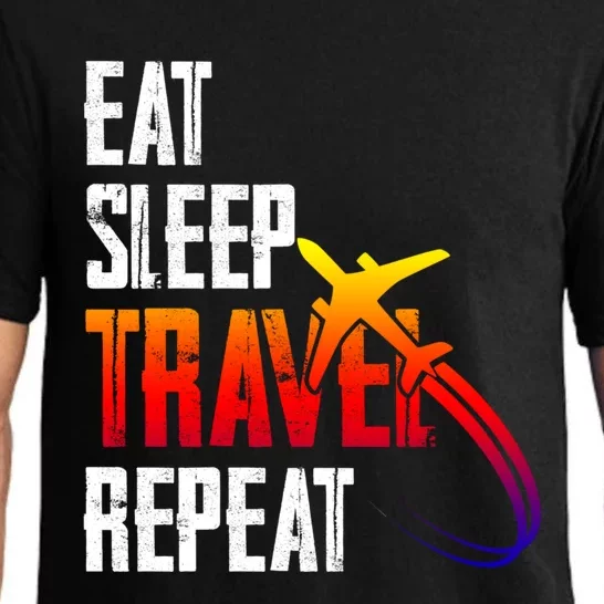 Eat Sleep Travel Repeat Funny World Traveler Hiking Camping Gift Pajama Set