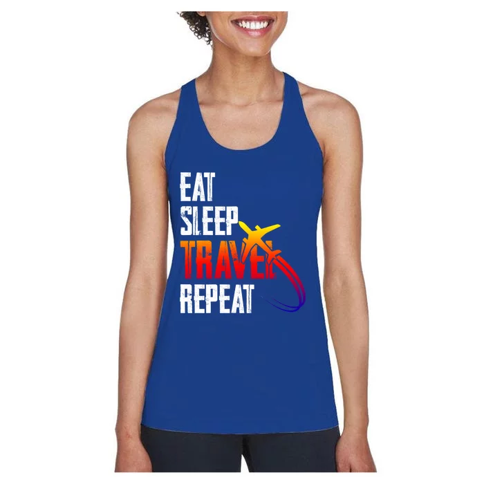 Eat Sleep Travel Repeat Funny World Traveler Hiking Camping Gift Women's Racerback Tank