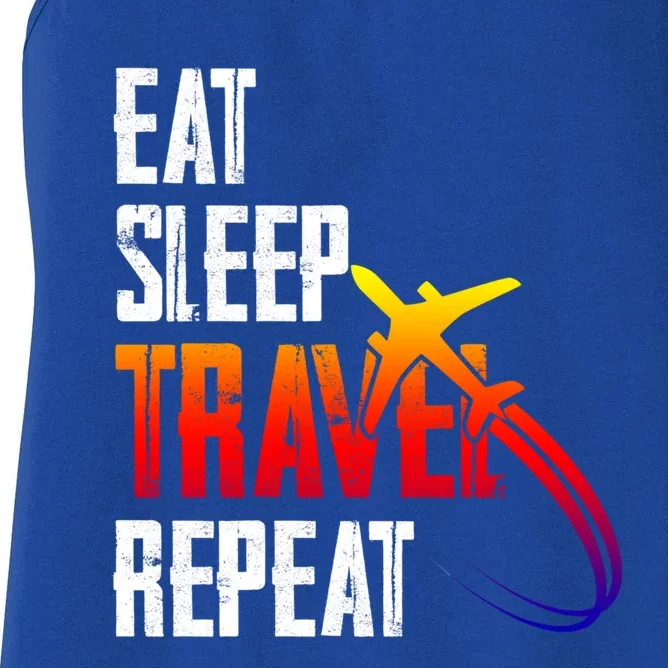 Eat Sleep Travel Repeat Funny World Traveler Hiking Camping Gift Women's Racerback Tank