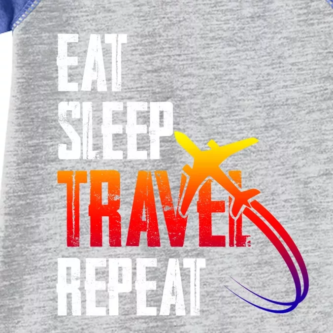 Eat Sleep Travel Repeat Funny World Traveler Hiking Camping Gift Infant Baby Jersey Bodysuit