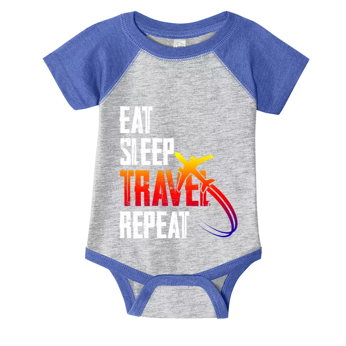 Eat Sleep Travel Repeat Funny World Traveler Hiking Camping Gift Infant Baby Jersey Bodysuit