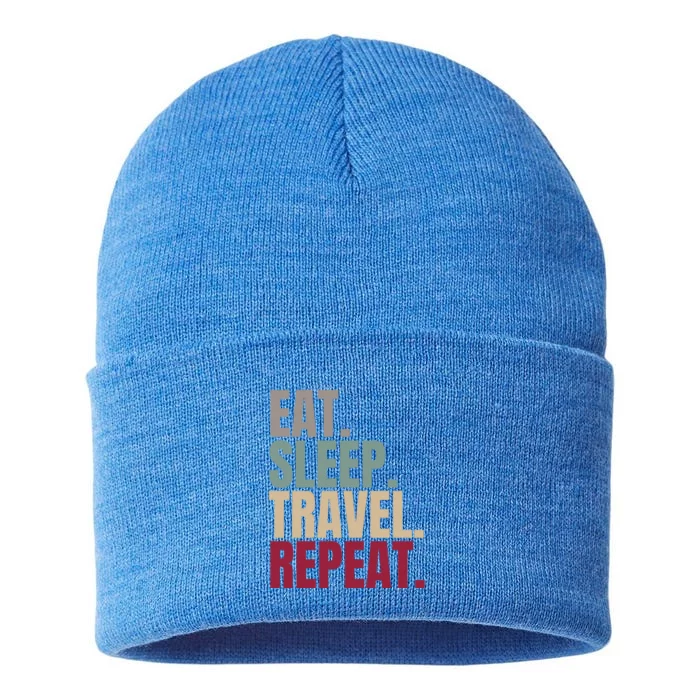 Eat Sleep Travel Repeat Gift Sustainable Knit Beanie