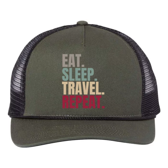 Eat Sleep Travel Repeat Gift Retro Rope Trucker Hat Cap