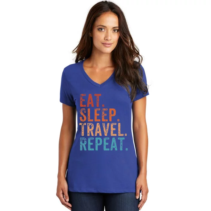 Eat Sleep Travel Repeat Holiday Vacay Vintage Traveler Gift Women's V-Neck T-Shirt