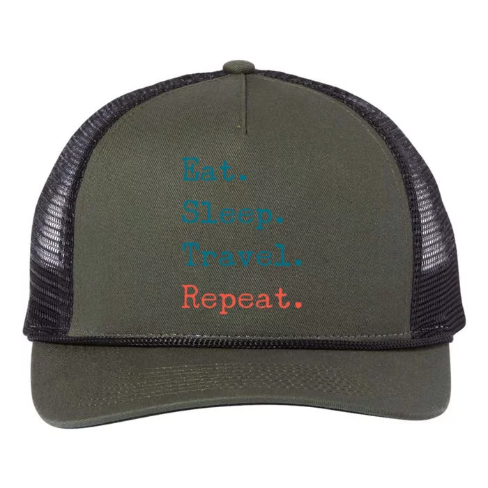 Eat Sleep Travel Repeat I Love To Travel Fun Traveling Great Gift Retro Rope Trucker Hat Cap