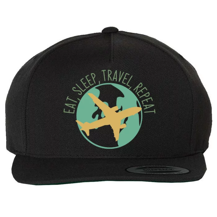 Eat Sleep Travel Repeat Travel Lover Humor Quote Design Cool Gift Wool Snapback Cap