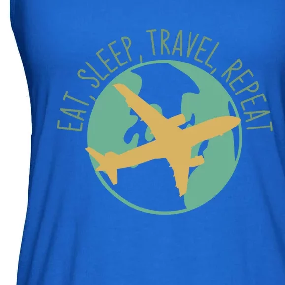 Eat Sleep Travel Repeat Travel Lover Humor Quote Design Cool Gift Ladies Essential Flowy Tank