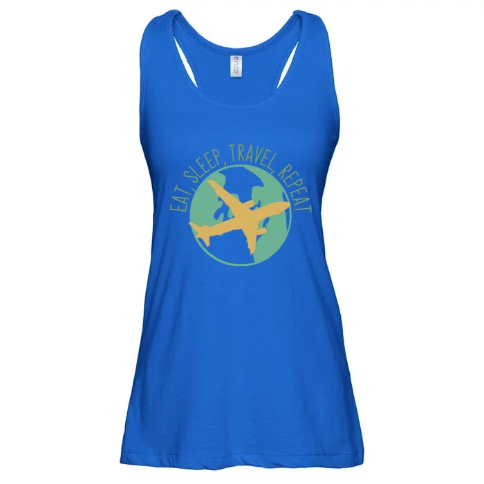 Eat Sleep Travel Repeat Travel Lover Humor Quote Design Cool Gift Ladies Essential Flowy Tank