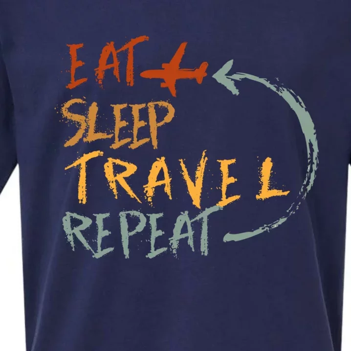 Eat Sleep Travel Repeat Travel Lover Humor Quote Design Gift Sueded Cloud Jersey T-Shirt