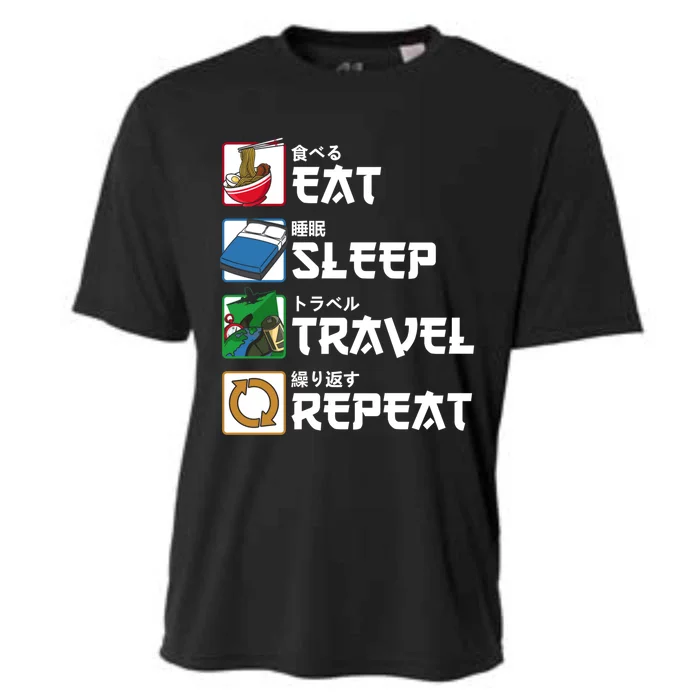 Eat Sleep Travel Repeat Japanese Traveler Gift Cooling Performance Crew T-Shirt