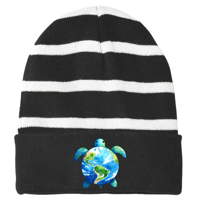 Earth Sea Turtle Save The Planet Earth Day 24 Restore Earth Striped Beanie with Solid Band