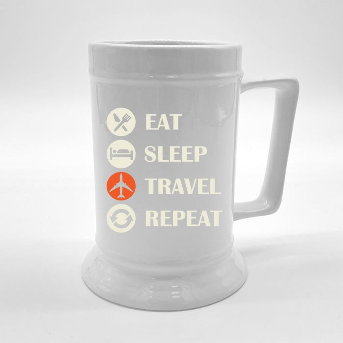 Eat Sleep Travel Repeat Long Distance Traveling Vacations Great Gift Front & Back Beer Stein