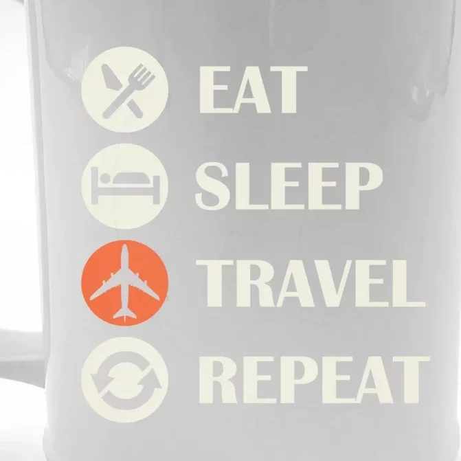 Eat Sleep Travel Repeat Long Distance Traveling Vacations Great Gift Front & Back Beer Stein