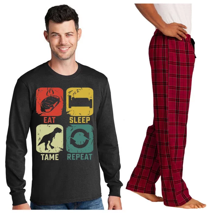 Eat Sleep Tame Repeat Dinosaur Gaming Geek Gamer Long Sleeve Pajama Set