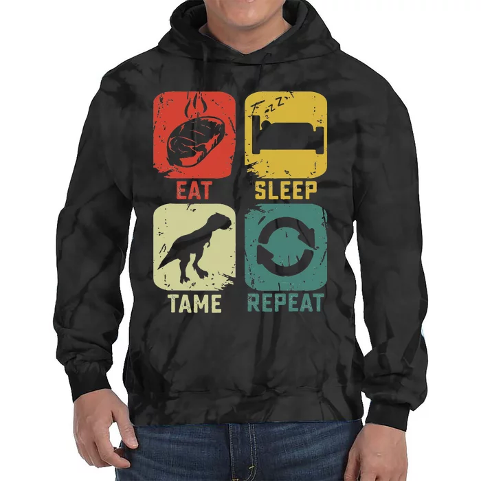 Eat Sleep Tame Repeat Dinosaur Gaming Geek Gamer Tie Dye Hoodie