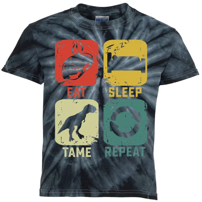 Eat Sleep Tame Repeat Dinosaur Gaming Geek Gamer Kids Tie-Dye T-Shirt