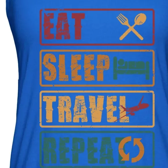 Eat Sleep Travel Repeat Travel Lover Humor Quote Design Gift Ladies Essential Flowy Tank