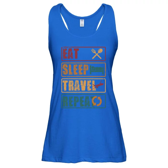 Eat Sleep Travel Repeat Travel Lover Humor Quote Design Gift Ladies Essential Flowy Tank