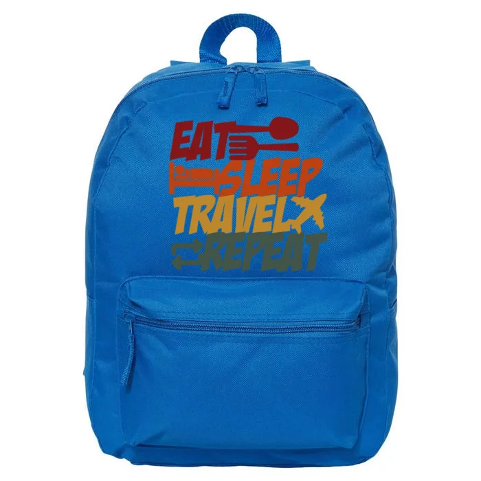 Eat Sleep Travel Repeat Travel Lover Humor Quote Design Gift 16 in Basic Backpack