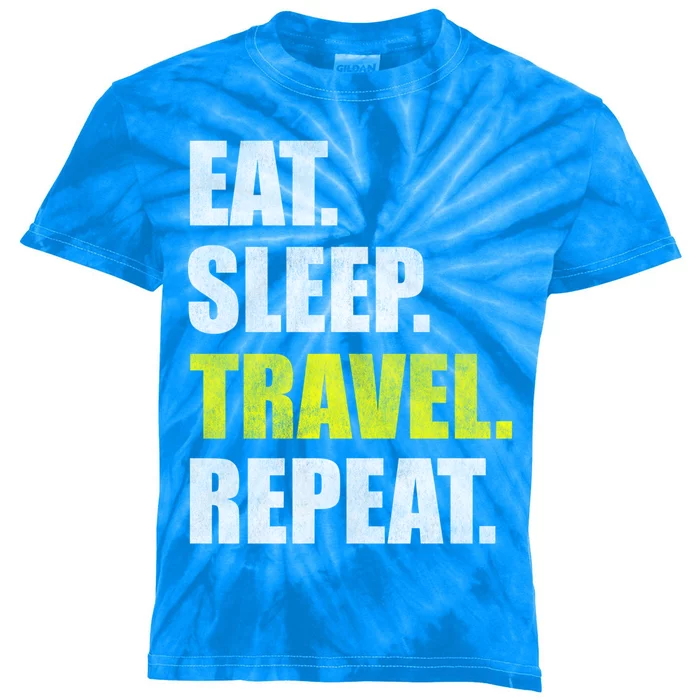 Eat Sleep Travel Repeat Gift Kids Tie-Dye T-Shirt