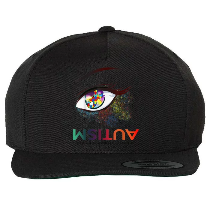 Eye Seeing The World Differently Autistic Autism Awareness Wool Snapback Cap