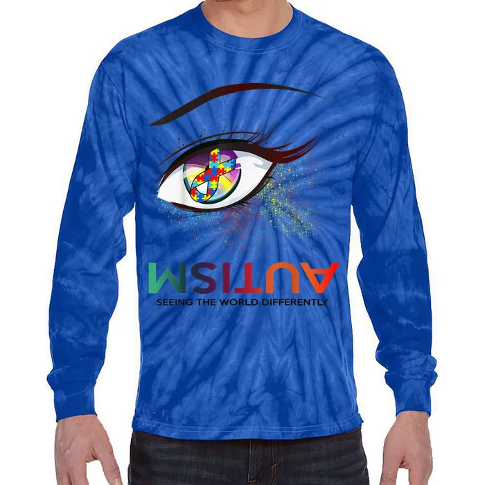 Eye Seeing The World Differently Autistic Autism Awareness Tie-Dye Long Sleeve Shirt