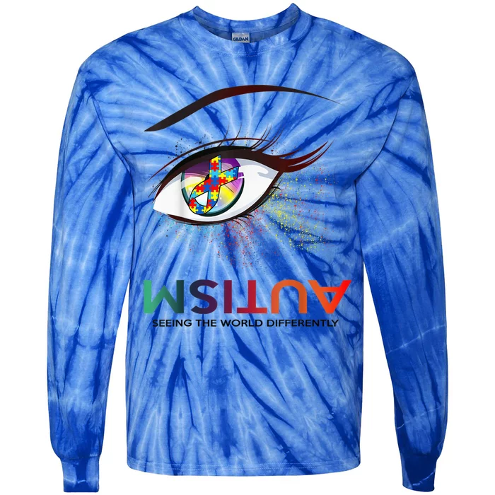 Eye Seeing The World Differently Autistic Autism Awareness Tie-Dye Long Sleeve Shirt