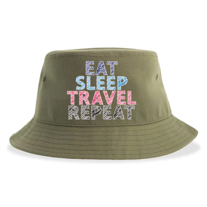 Eat Sleep Travel Repeat Funny Gift Sustainable Bucket Hat