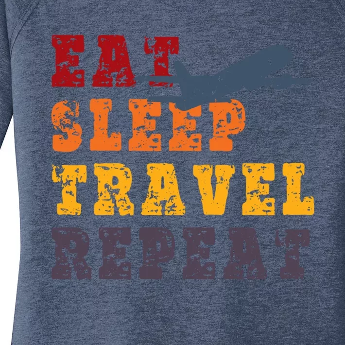 Eat Sleep Travel Repeat Travel Lover Humor Quote Design Funny Gift Women's Perfect Tri Tunic Long Sleeve Shirt