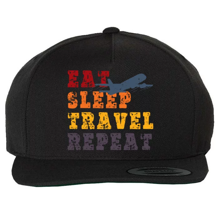 Eat Sleep Travel Repeat Travel Lover Humor Quote Design Great Gift Wool Snapback Cap