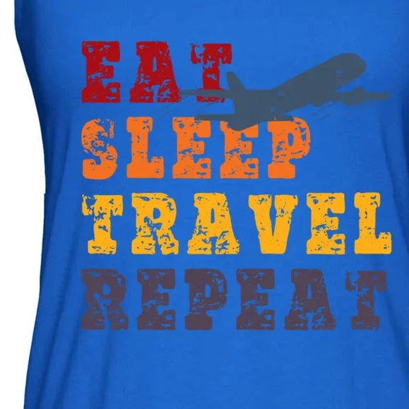 Eat Sleep Travel Repeat Travel Lover Humor Quote Design Great Gift Ladies Essential Flowy Tank