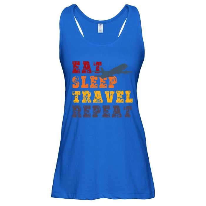 Eat Sleep Travel Repeat Travel Lover Humor Quote Design Great Gift Ladies Essential Flowy Tank