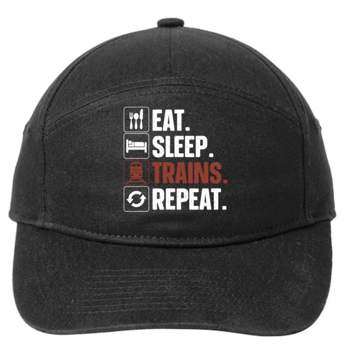 Eat Sleep Trains Repeat Funny Train Locomotive Driver 7-Panel Snapback Hat