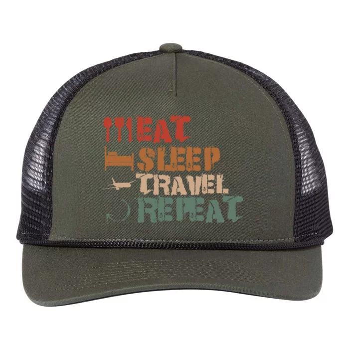 Eat Sleep Travel Repeat Travel Lover Humor Quote Design Gift Retro Rope Trucker Hat Cap