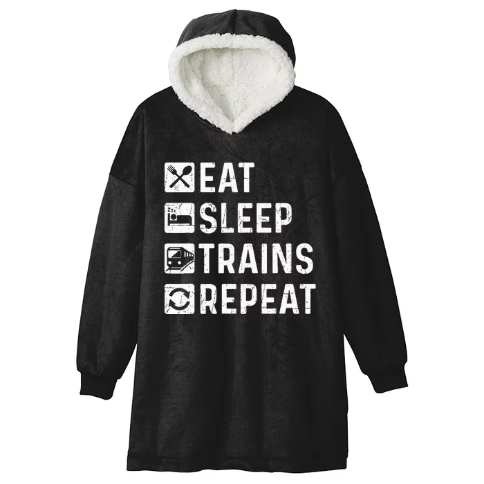 Eat Sleep Trains Repeat Railroad Railway Locomotive Driver Hooded Wearable Blanket