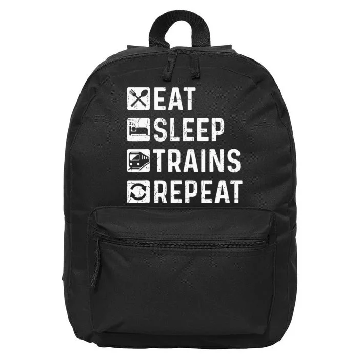 Eat Sleep Trains Repeat Railroad Railway Locomotive Driver 16 in Basic Backpack