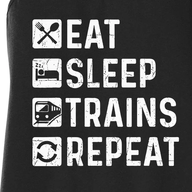 Eat Sleep Trains Repeat Railroad Railway Locomotive Driver Women's Racerback Tank