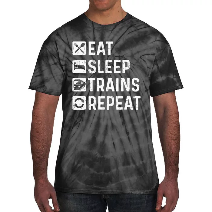 Eat Sleep Trains Repeat Railroad Railway Locomotive Driver Tie-Dye T-Shirt