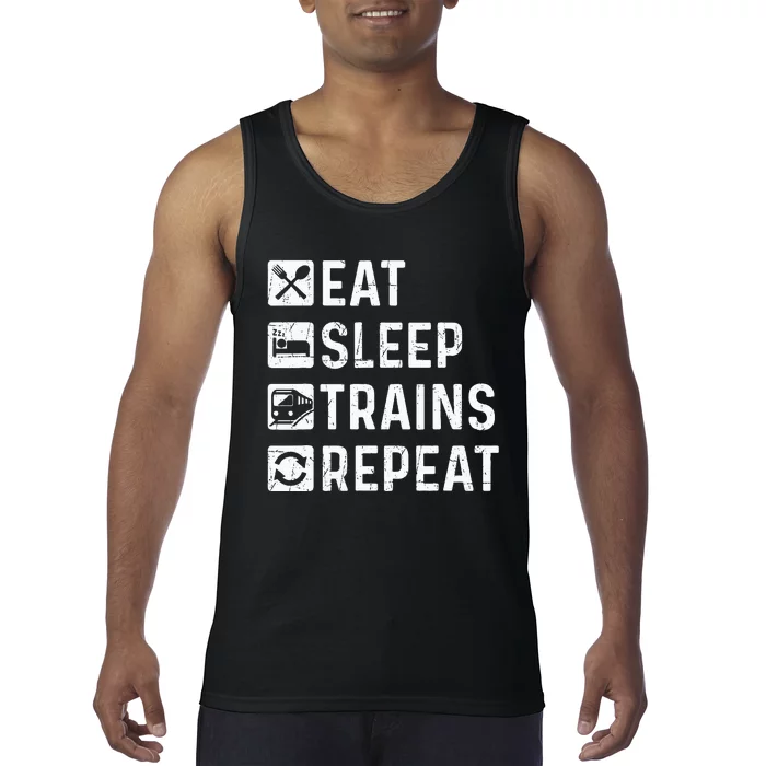 Eat Sleep Trains Repeat Railroad Railway Locomotive Driver Tank Top