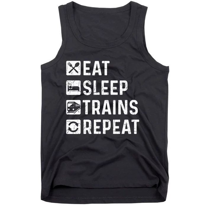 Eat Sleep Trains Repeat Railroad Railway Locomotive Driver Tank Top