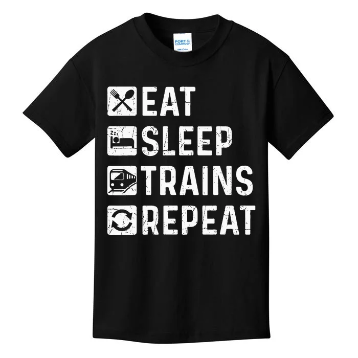 Eat Sleep Trains Repeat Railroad Railway Locomotive Driver Kids T-Shirt