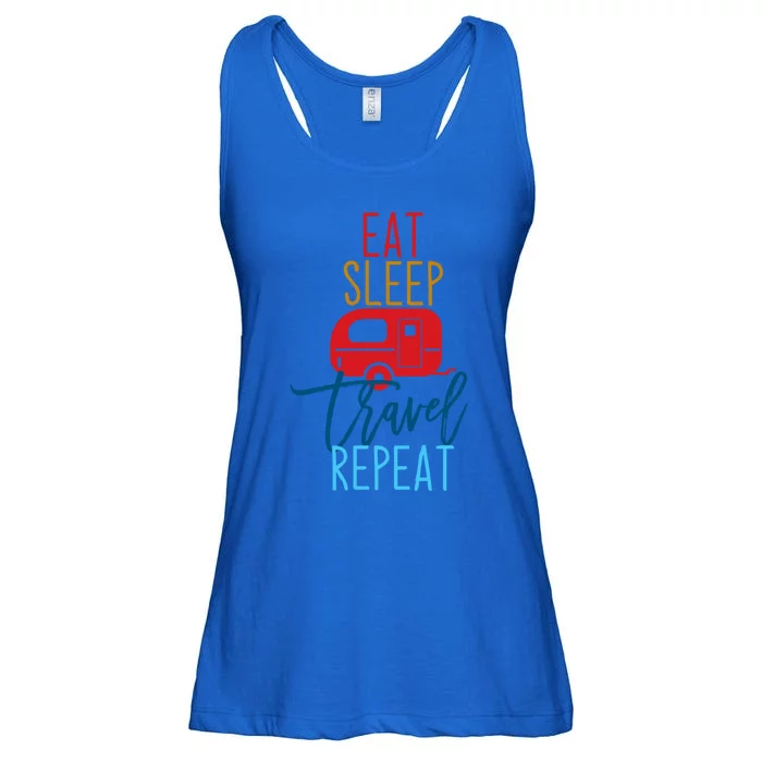 Eat Sleep Travel Repeat Travel Lover Humor Quote Design Gift Ladies Essential Flowy Tank