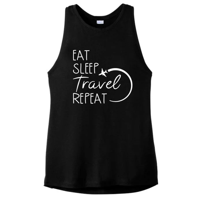 Eat Sleep Travel Repeat Vacation Ladies Tri-Blend Wicking Tank